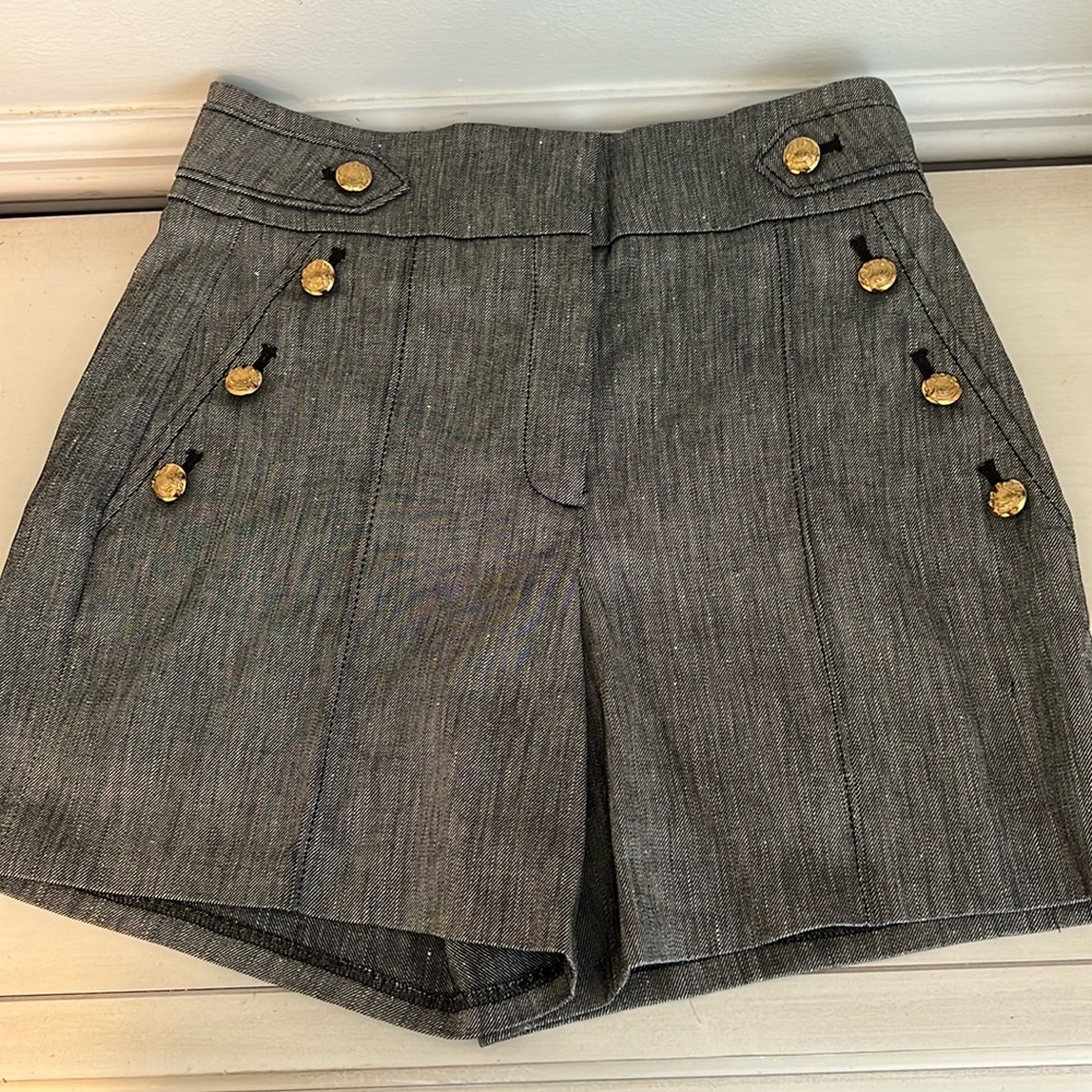 White House Black Market Gray Shorts with Gold Buttons